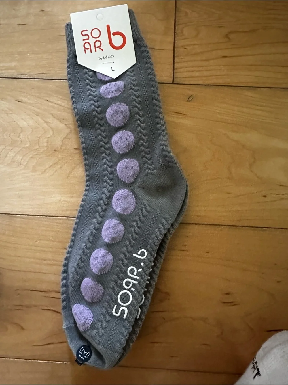 Gray Knit Socks with Lavender Dots